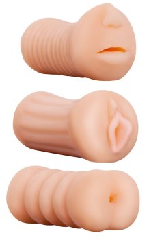 Sada kapesních masturbátorů XXX To-Go Threesome, 3 ks – Zadečky a ústa