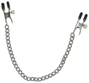 Skřipce a svorky na bradavky, klitoris a stydké pysky: Široké svorky na bradavky s řetízkem Fetish Collection