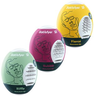 Sada masturbačních vajíček Satisfyer, 3 ks (Riffle, Bubble, Fierce) – Masturbátory bez vibrací (honítka)