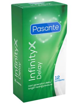Kondomy na oddálení ejakulace: Znecitlivující kondomy Pasante Infinity X, 12 ks